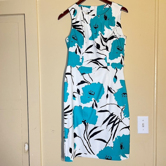 Dress Barn Dresses & Skirts - Dress Barn White Sheath Dress with Teal Floral Print